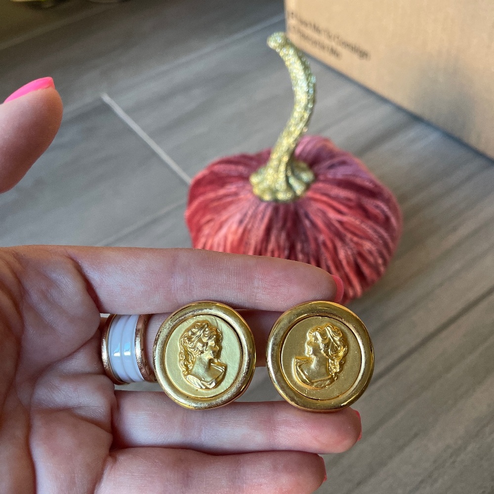 Gold Grecian Coin Clip on earrings